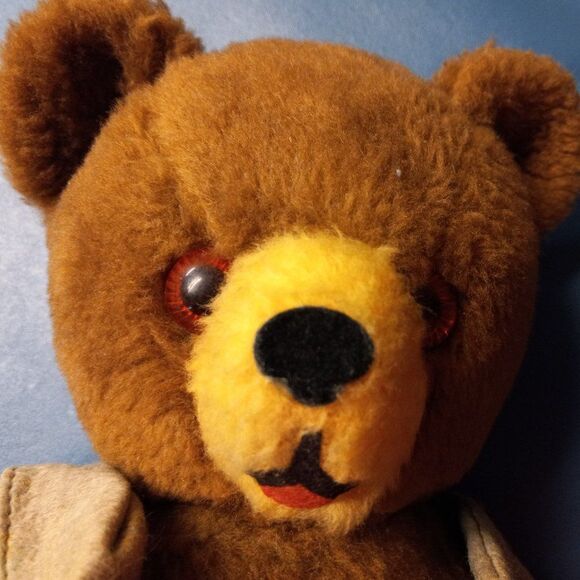 Vintage Teddy Banker Bear by Animal Toys Plus Plastic Eyes And Vest Cottagecore - Picture 5 of 9